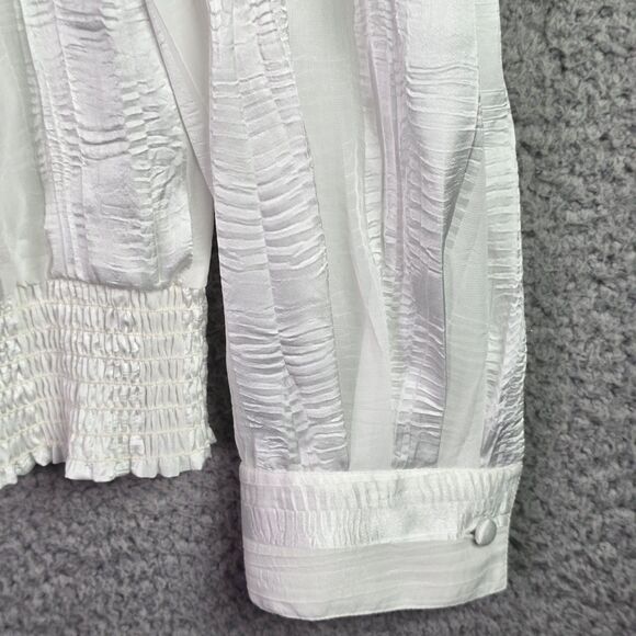 Philippe Marques White Studded Pleated Blouse 10 Long Sleeve USA - Picture 4 of 12